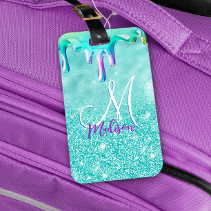Étiquette À Bagage Chic mint ombre parties scintillant unicorn goutte