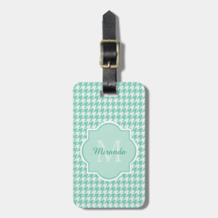Étiquette À Bagage Chic Monogram Mint Green Houndstooth Avec Nom