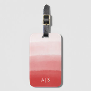 Étiquette À Bagage Chic monogramme aquarelle corail dépoli rouge Ombr