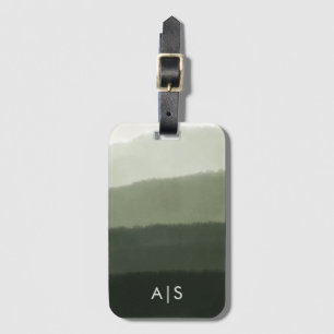 Étiquette À Bagage Chic Monogramme Aquarelle Jungle Green Ombre