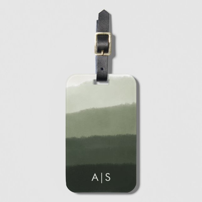 Étiquette À Bagage Chic Monogramme Aquarelle Jungle Green Ombre (Devant Vertical)