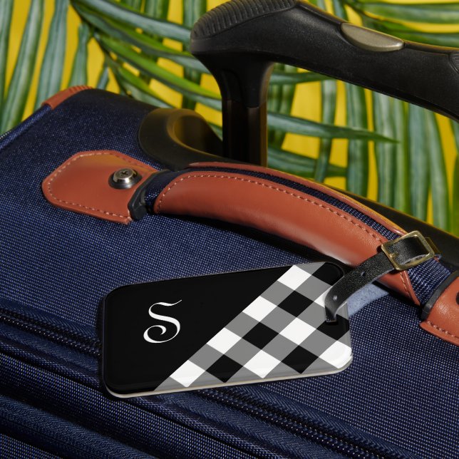 Étiquette À Bagage Chic Monogramme Noir Blanc Buffalo Vérifier Géomét (Insitu Rectoal 3)