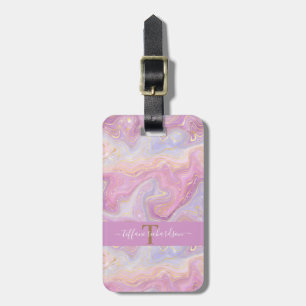 Étiquette À Bagage Chic Monogramme rose violet or Géode Agate