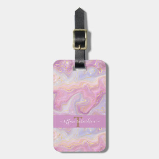 Étiquette À Bagage Chic Monogramme rose violet or Géode Agate