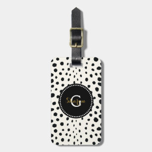 Étiquette À Bagage Chic noir blanc cheetah imprimer motif monogramme