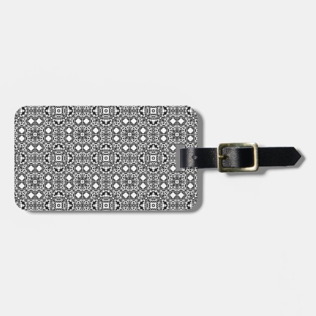 Étiquette À Bagage Chic noir blanc orné motif accessoires tendance (Devant horizontal)