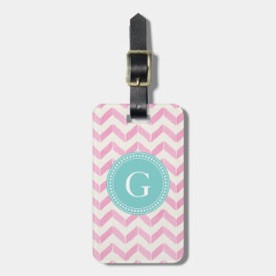 Étiquette À Bagage Chic Pastel rose et menthe Chevron Personnalisé Mo