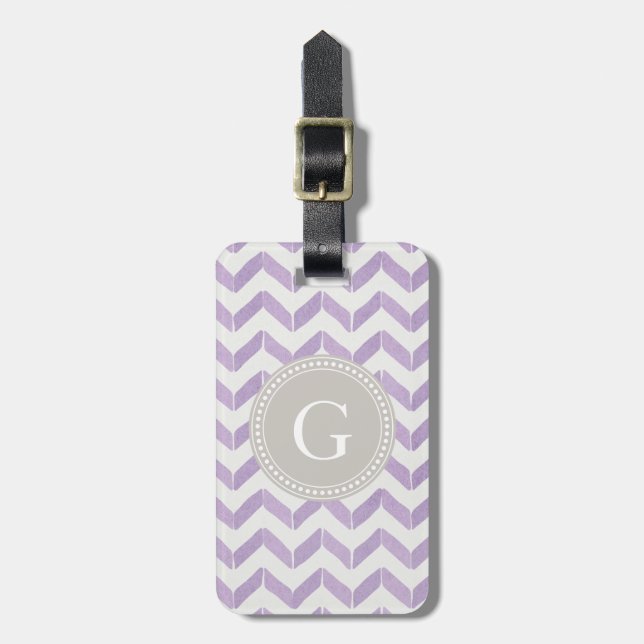 Étiquette À Bagage Chic Pastel violet gris Chevron Custom Monogramme (Devant Vertical)