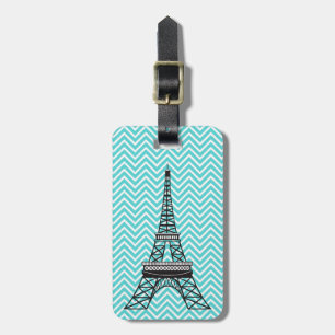 Étiquette À Bagage Chic personnalisé Paris Tour Eiffel Bleu Chevron