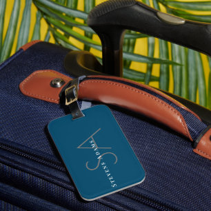 Étiquette À Bagage Chic professionnel Ocean Blue Monogramme