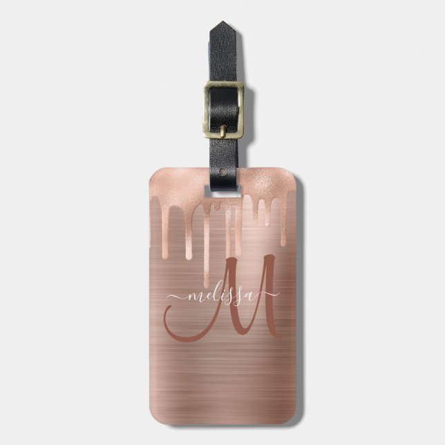 Étiquette À Bagage Chic Rose Gold Driving Brook Metal Monogramme (Devant Vertical)