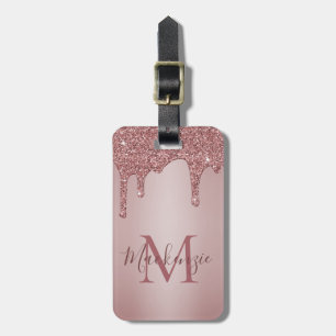 Étiquette À Bagage Chic Rose Parties scintillant or  Monogramme