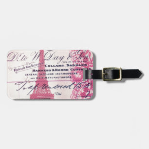 Étiquette À Bagage chic script français dentelle rose paris tour eiff