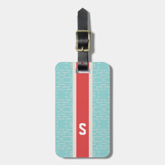 Étiquette À Bagage Chic turquoise abstrait motif géométrique monogram