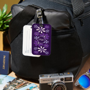 Étiquette À Bagage Chic Violet Indigo Doodle Fleur Vos Initiales