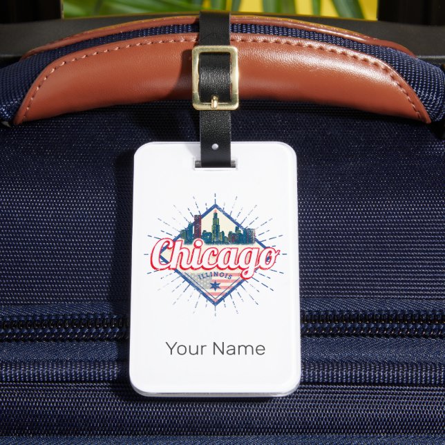 Étiquette À Bagage Chicago Illinois États-Unis Retro Skyline États-Un (Insitu Rectoal 2)