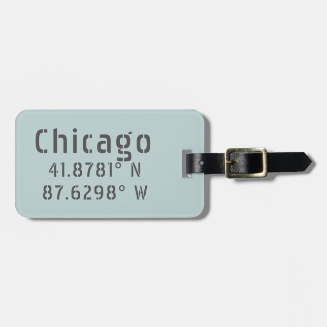 Étiquette À Bagage Chicago Latitude Longitude personnalisée (Devant horizontal)