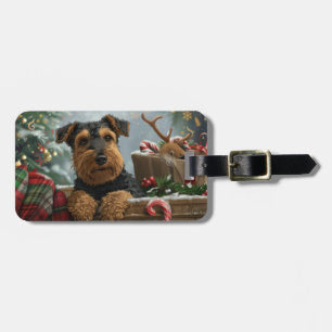 Étiquette À Bagage Chien Airedale Noël Festif 