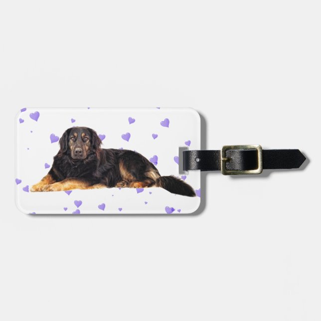 Étiquette À Bagage Chien aux Coeurs pourpres en chute (Devant horizontal)