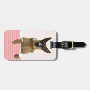 Étiquette À Bagage Chien berger allemand Pois roses