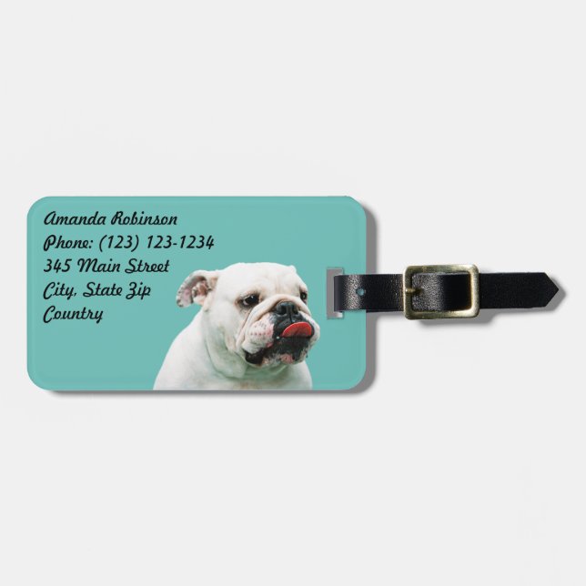 Étiquette À Bagage Chien blanc mignon Bulldog (Devant horizontal)