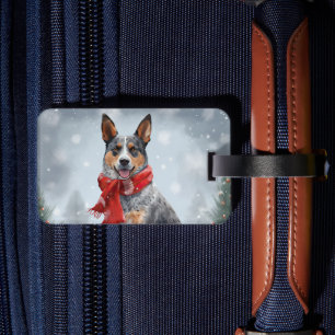 Étiquette À Bagage Chien de bétail australien à Noël de neige