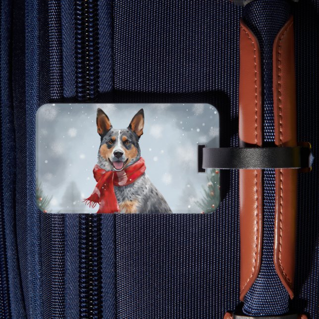 Étiquette À Bagage Chien de bétail australien à Noël de neige (Verso Insitu 2)