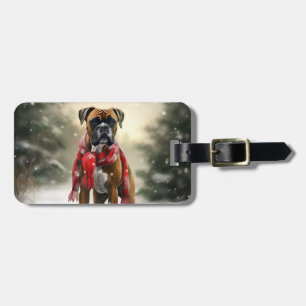 Étiquette À Bagage Chien de boxe en Noël de neige