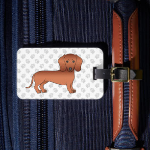 Étiquette À Bagage Chien de dessin animé teckel à poil lisse rouge &