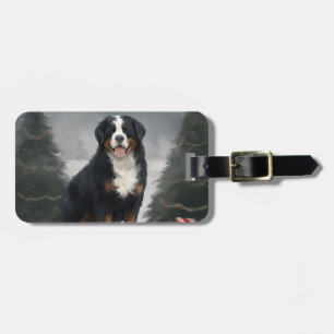 Étiquette À Bagage Chien de montagne bernois à Noël de neige