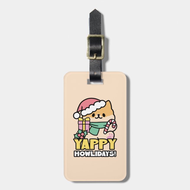 Étiquette À Bagage Chien de Noël mignon - Yappy Howlidays (Devant Vertical)
