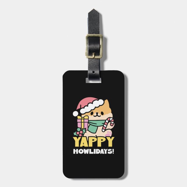 Étiquette À Bagage Chien de Noël mignon - Yappy Howlidays (Devant Vertical)