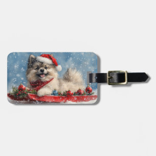 Étiquette À Bagage Chien Keeshond en traîneau Laissez neige Noël