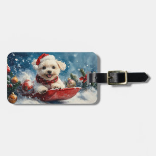 Étiquette À Bagage Chien maltais en traîneau Laissez neige Noël