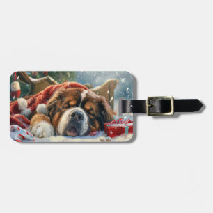 Étiquette À Bagage Chien Mastiff Tibétain Noël Festif