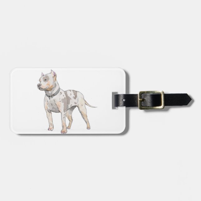 Étiquette À Bagage Chien mignon et puissant de pitbull de croquis (Devant horizontal)