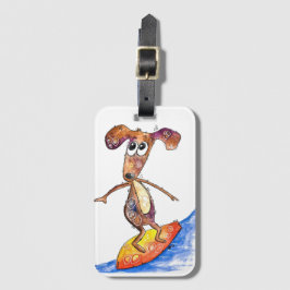 Étiquette À Bagage Chien mignon Whimsical sur Surboard