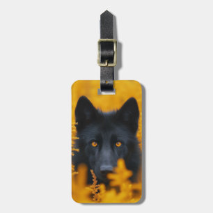 Étiquette À Bagage Chien noir aux yeux d'or étonnants
