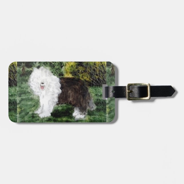 Étiquette À Bagage Chien peignant vieux chien anglais (Devant horizontal)
