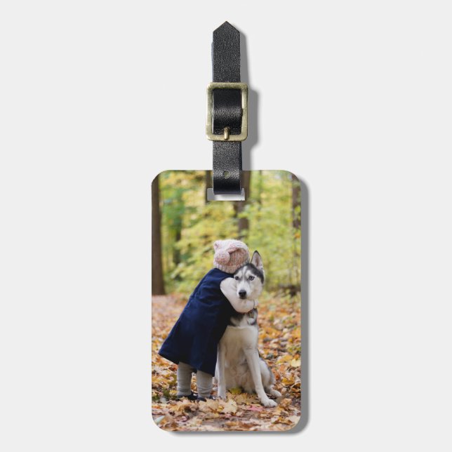 Étiquette À Bagage Chien photo personnalisé (Devant Vertical)