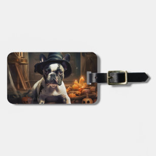 Étiquette À Bagage Chien-taureau Citrouille Halloween effrayant