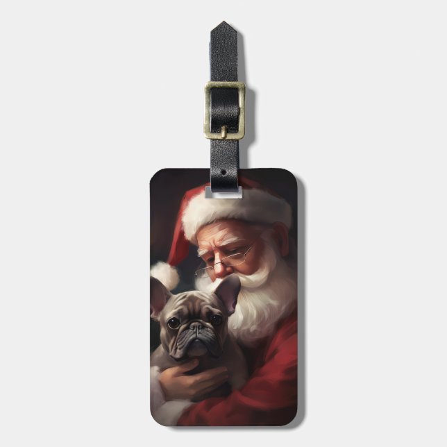 Étiquette À Bagage Chien-taureau français avec Noël Festif du Père No (Devant Vertical)