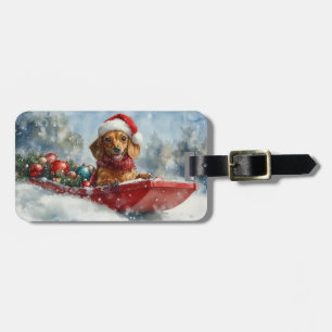 Étiquette À Bagage Chien teckel dans un traîneau Qu'il neige Noël