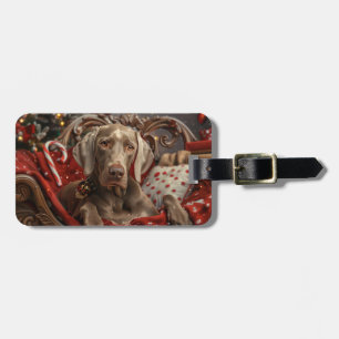 Étiquette À Bagage Chien Weimaraner Noël Festif