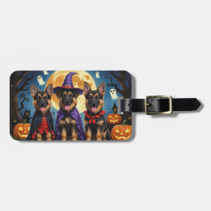 Étiquette À Bagage Chiens bergers allemands Citrouille Halloween drôl