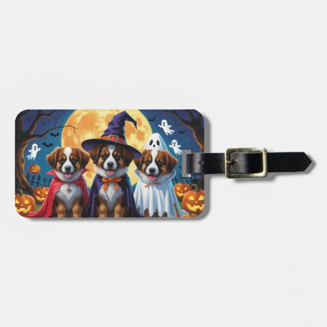 Étiquette À Bagage Chiens bergers belges Citrouille Halloween Funny (Devant horizontal)