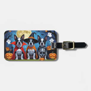 Étiquette À Bagage Chiens de Boston Terrier Citrouille Halloween Funn