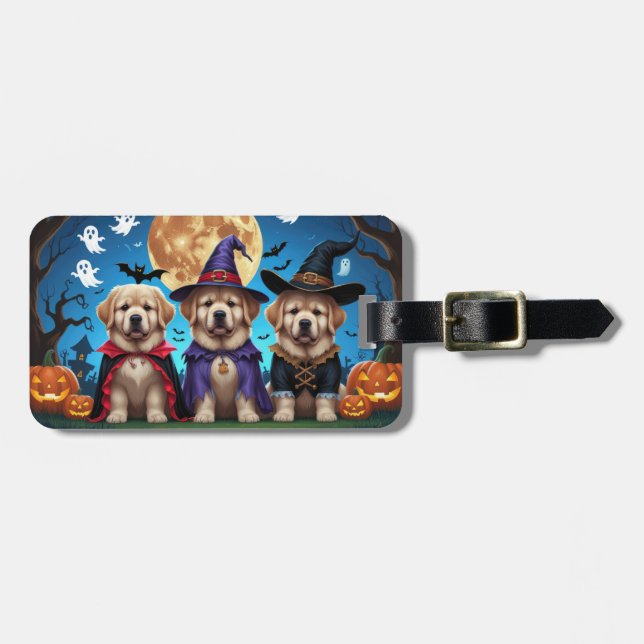 Étiquette À Bagage Chiens de Terre-Neuve Citrouille Halloween Funny (Devant horizontal)