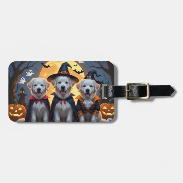 Étiquette À Bagage Chiens des grandes Pyrénées Citrouille Halloween d (Devant horizontal)