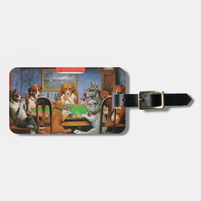 Étiquette À Bagage Chiens jouant au poker par C.M. Coolidge (Devant horizontal)
